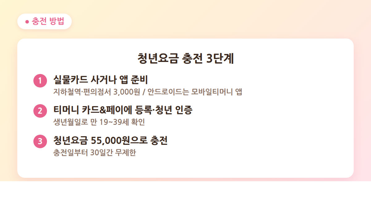 기후동행카드 청년요금 충전 3단계 실물카드 티머니 인증