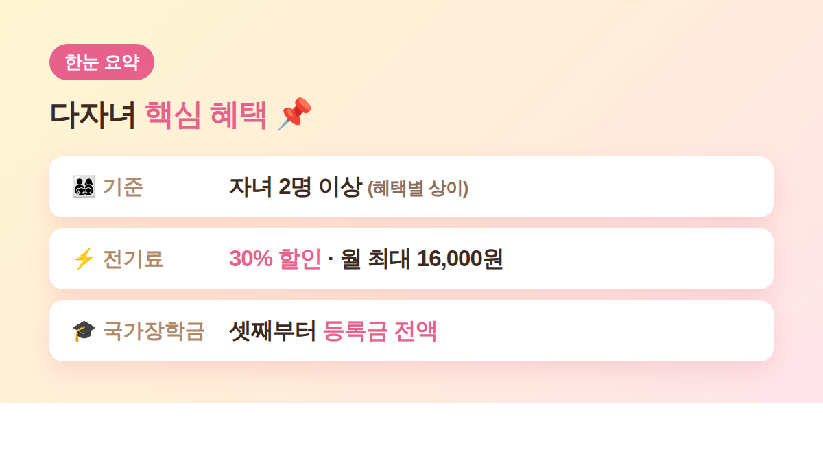 다자녀 가구 핵심 혜택 요약 전기료 국가장학금