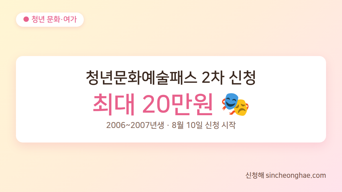 청년문화예술패스 2차 신청 대상과 최대 20만원 지원 금액 안내