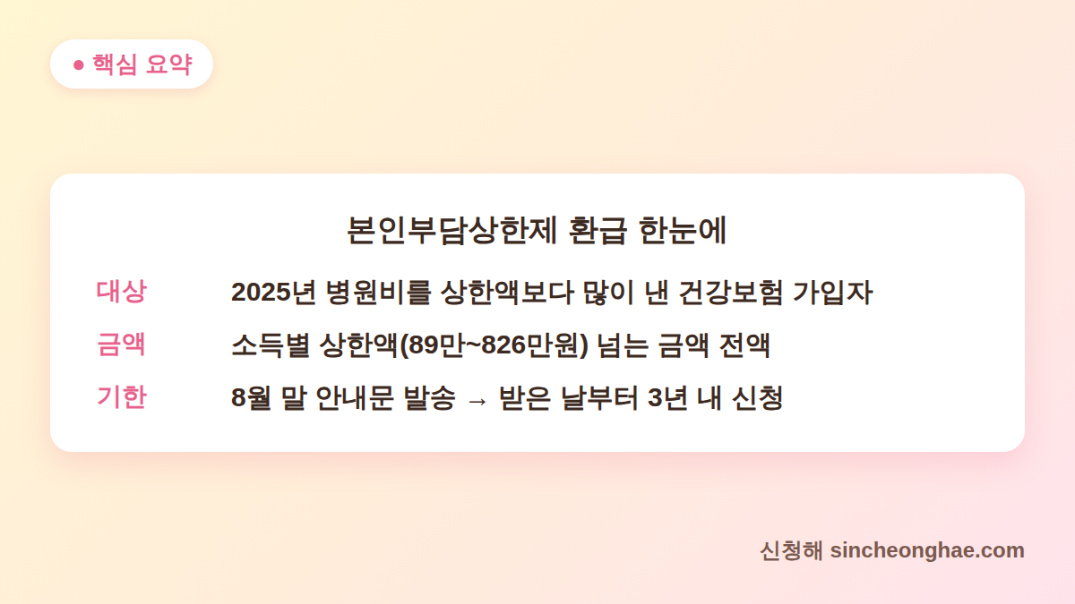 본인부담상한제 환급 신청 대상 금액 기한 핵심 요약표