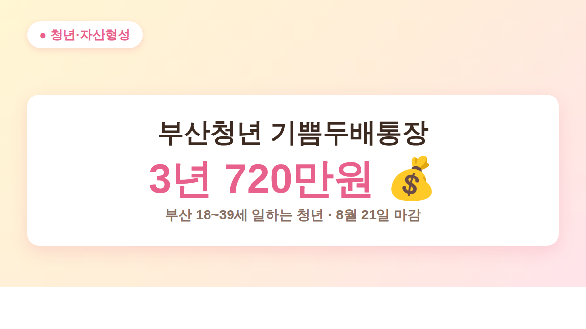 부산청년 기쁨두배통장 신청 안내 - 3년 720만원, 8월 21일 마감