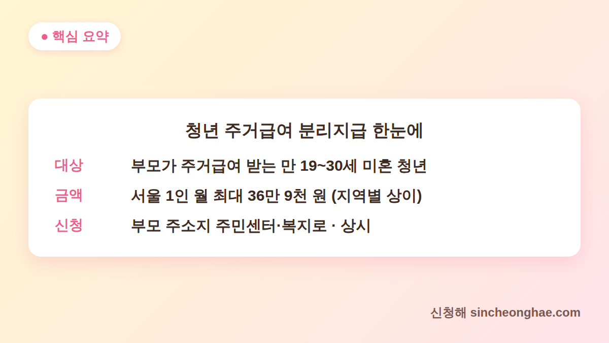 청년 주거급여 분리지급 대상·금액·신청처 핵심 요약