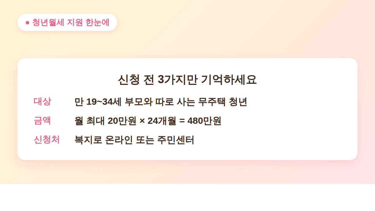 청년월세 지원 신청 대상·금액·신청처 요약 카드