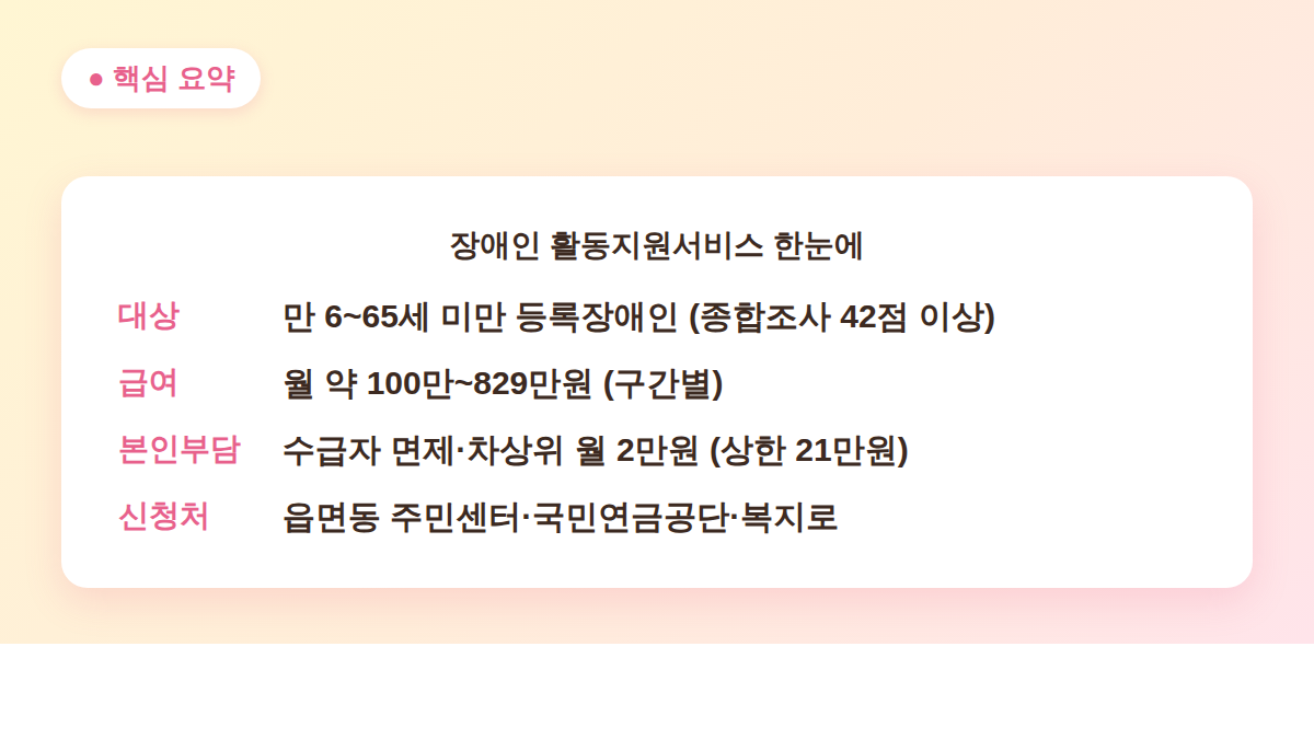 장애인 활동지원 대상 급여 본인부담 신청처 핵심 요약표