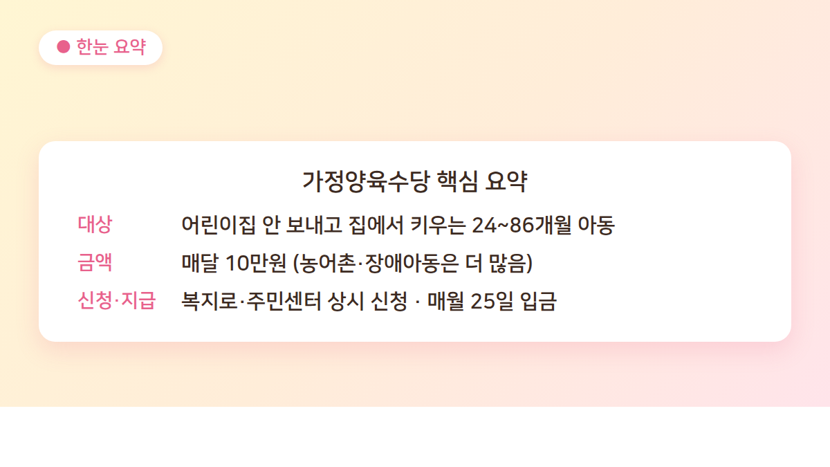 가정양육수당 대상 금액 신청 핵심 요약 카드