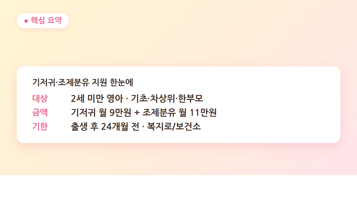 기저귀 조제분유 지원 대상·금액·기한 핵심 요약표