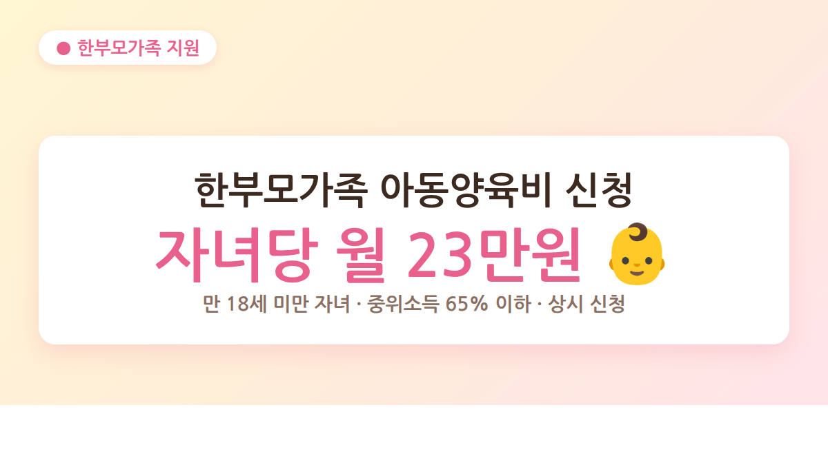 한부모가족 아동양육비 신청 안내 - 자녀당 월 23만원 지원