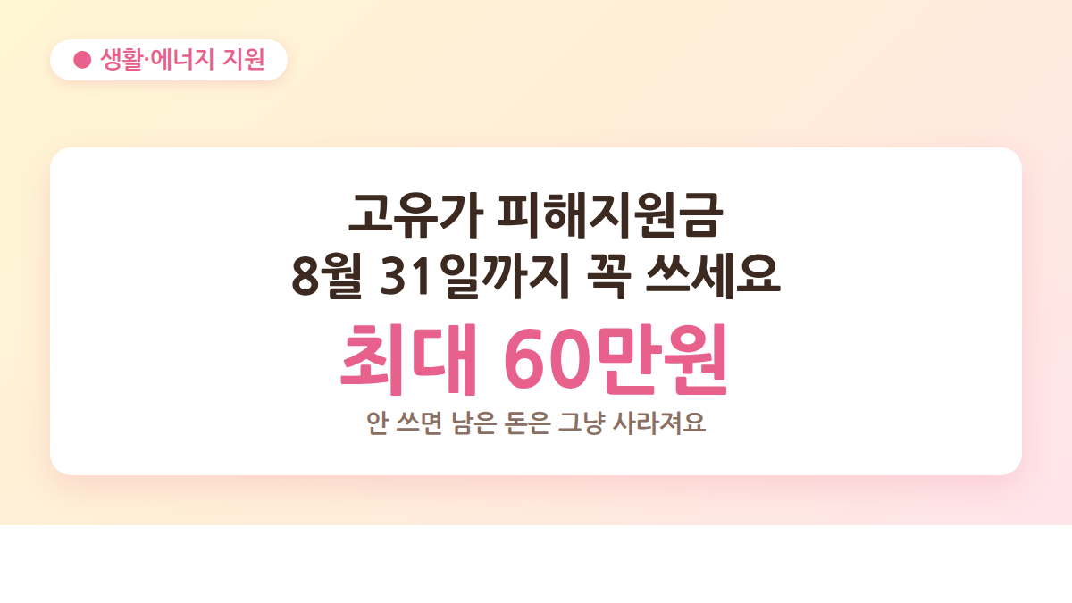 고유가 피해지원금 사용처 안내 대표 이미지 (최대 60만원, 8월 31일 마감)