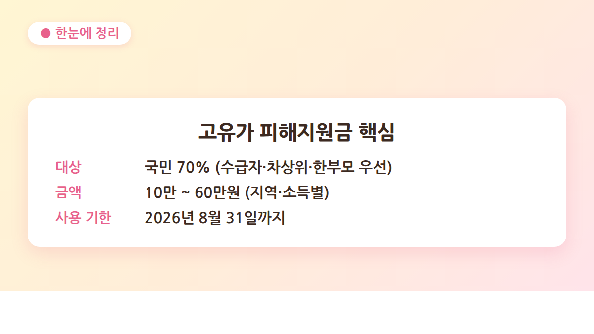 고유가 피해지원금 사용처 핵심 요약 - 대상·금액·사용 기한
