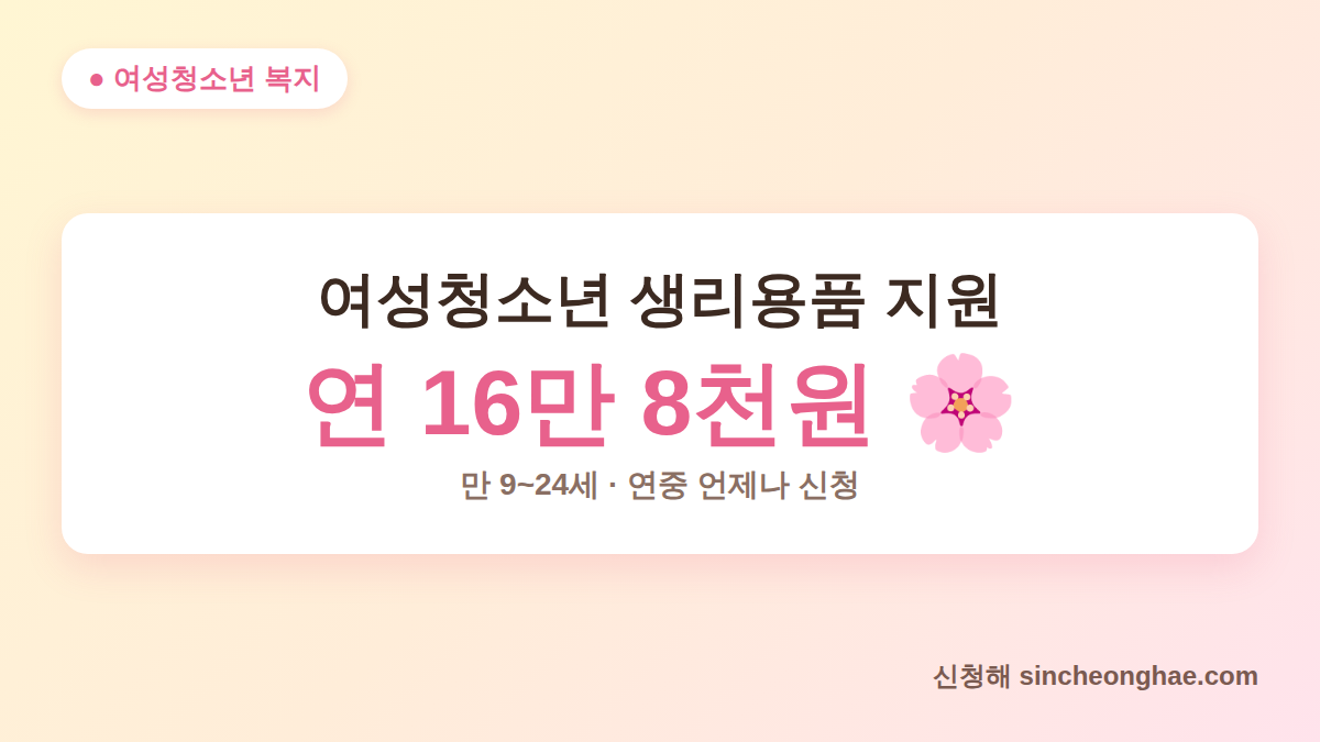 여성청소년 생리용품 지원 대상과 금액 요약 - 연 16만 8천원