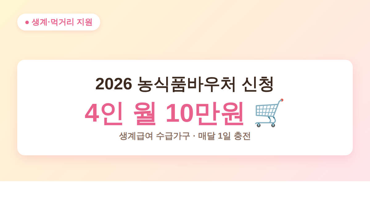 2026 농식품바우처 신청 대상과 금액 요약 - 4인 가구 월 10만원