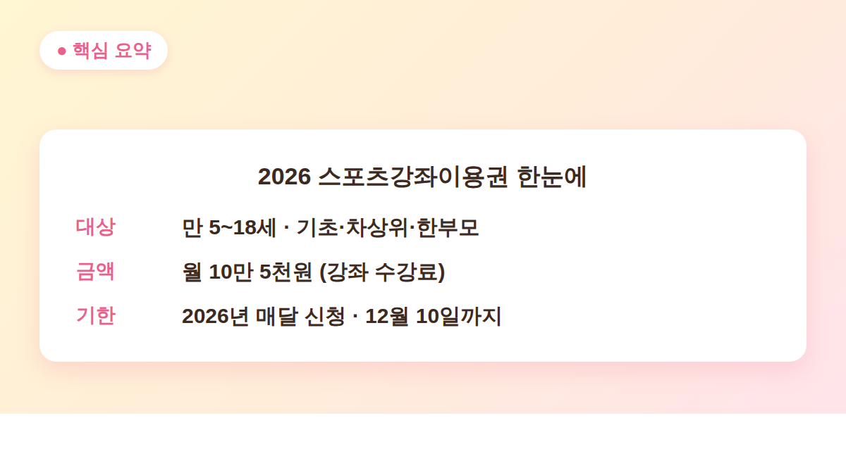 스포츠강좌이용권 신청 방법 핵심 요약 - 대상 금액 기한 정리