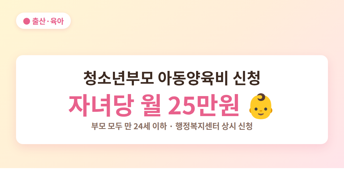 청소년부모 아동양육비 신청 안내 - 자녀당 월 25만원, 부모 모두 만 24세 이하