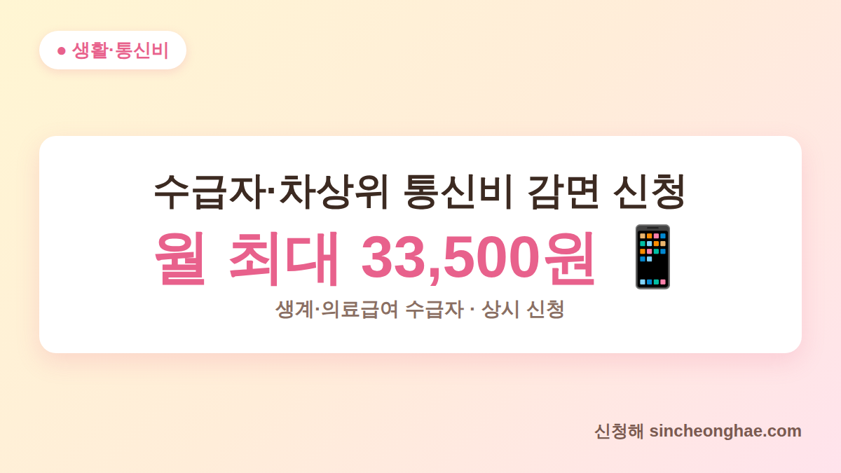 수급자 차상위 통신비 감면 신청 월 최대 33,500원 대표 이미지